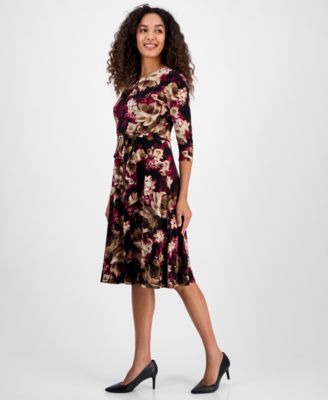 Floral-Print Keyhole Fit & Flare Dress, Regular & Petites