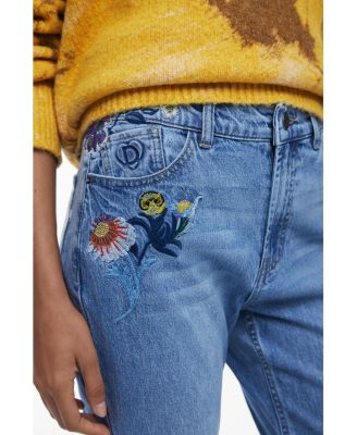 Women's Embroidered flower jeans