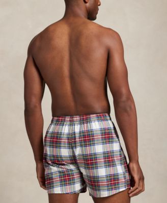 Men's Plaid Pattern Single-Button Fly Flannel Yarn-Dyed Boxers