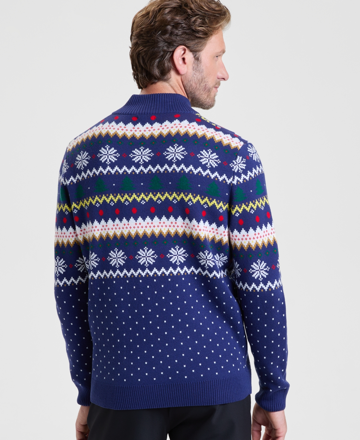 Holiday Lane Men's Fair Isle Zip-neck Sweater, Macy's Exclusive In Blue