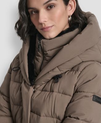 Women's Belted Asymmetrical Zip Front Puffer Coat