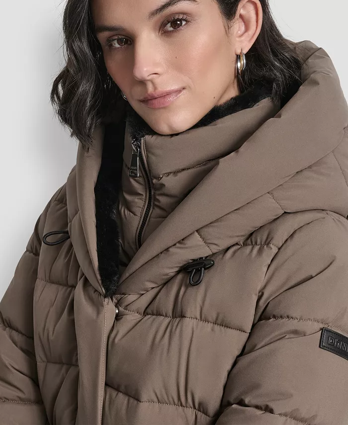 Women's Belted Asymmetrical Zip Front Puffer Coat - thumbnail 5