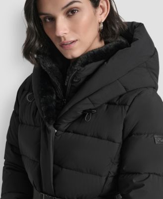Women's Belted Asymmetrical Zip Front Puffer Coat