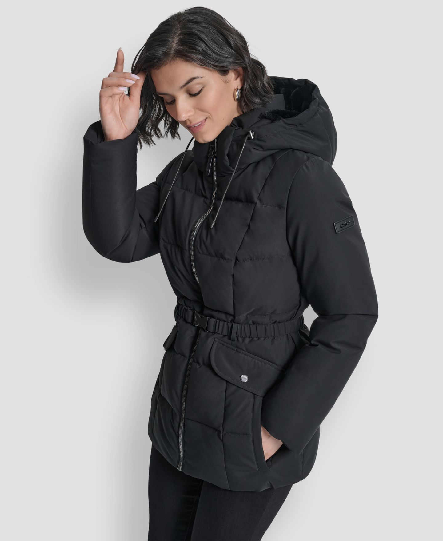 Женская куртка DKNY Belted Hooded Puffer, цвет: Чёрный — фото 8
