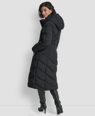 Women's Hooded Zip Front A-Line Maxi Puffer Coat