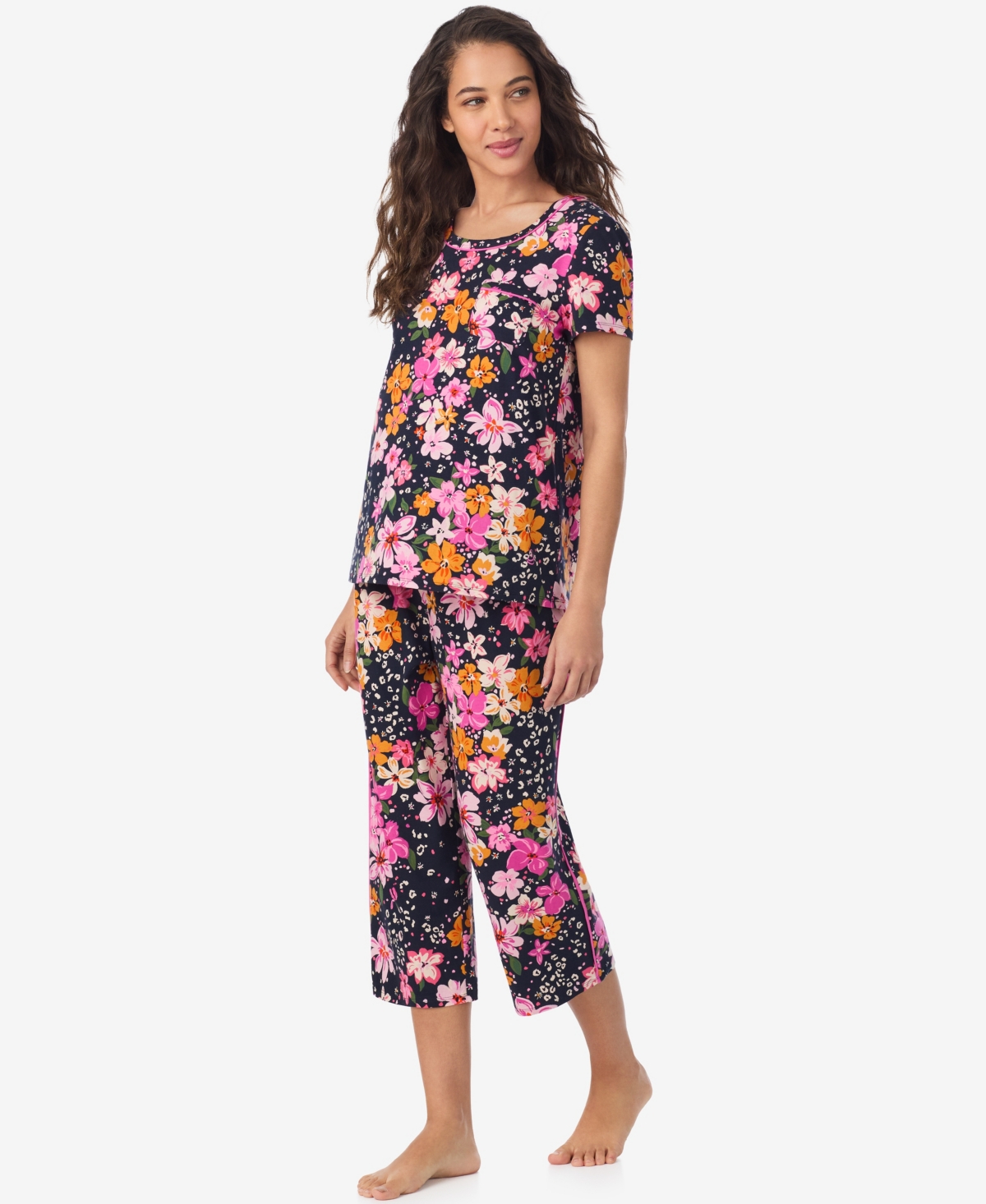 Cuddl Duds Women's Short Sleeve Cropped Pajama Set In Animal Print