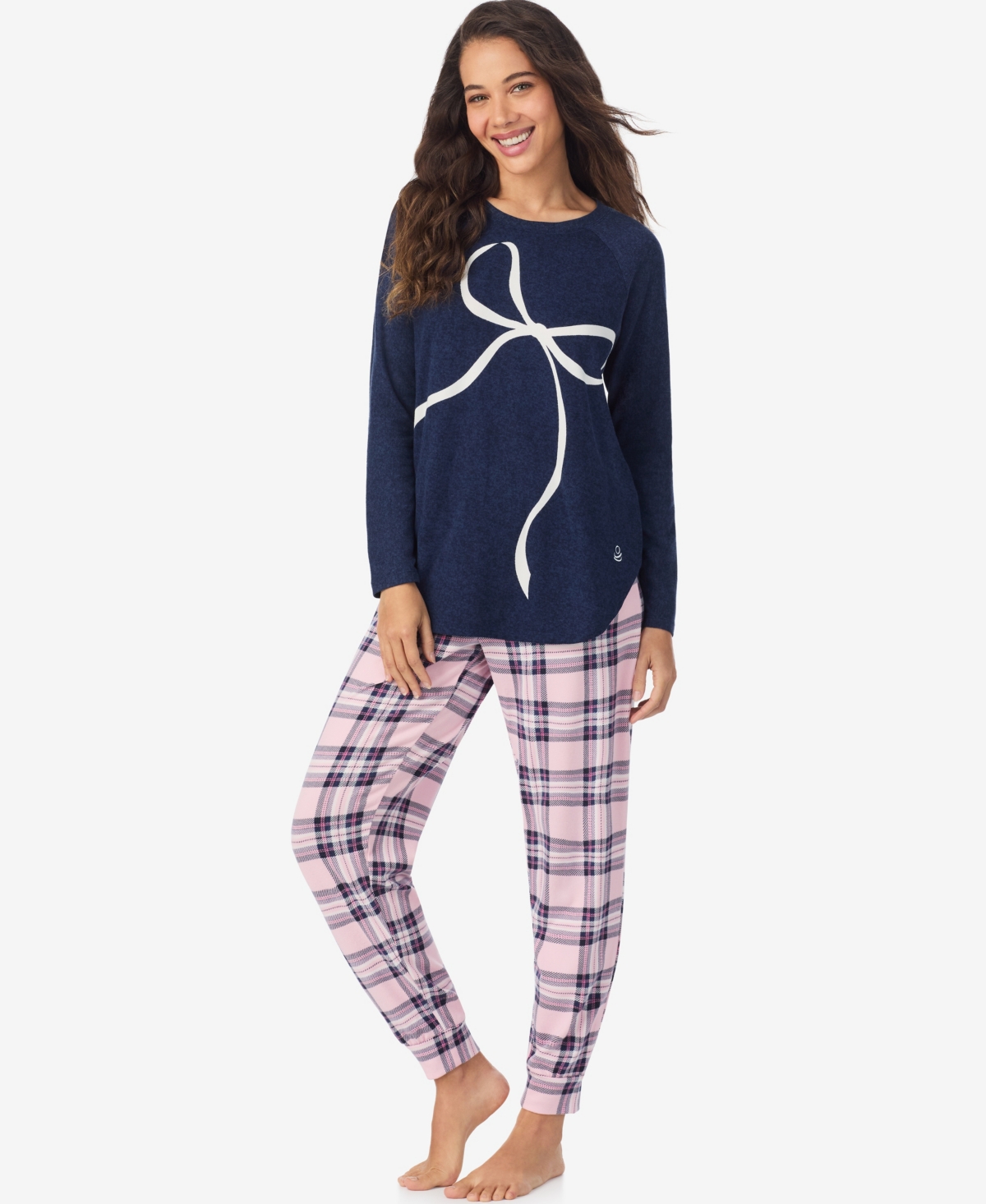 Cuddl Duds Women's Long Sleeve Crewneck Top And Jogger Pajama Set In Pink