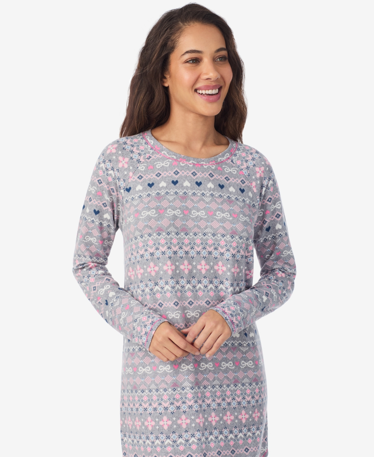 Cuddl Duds Women's Long Sleeve Scoop Neck Short Sleepshirt In Multi