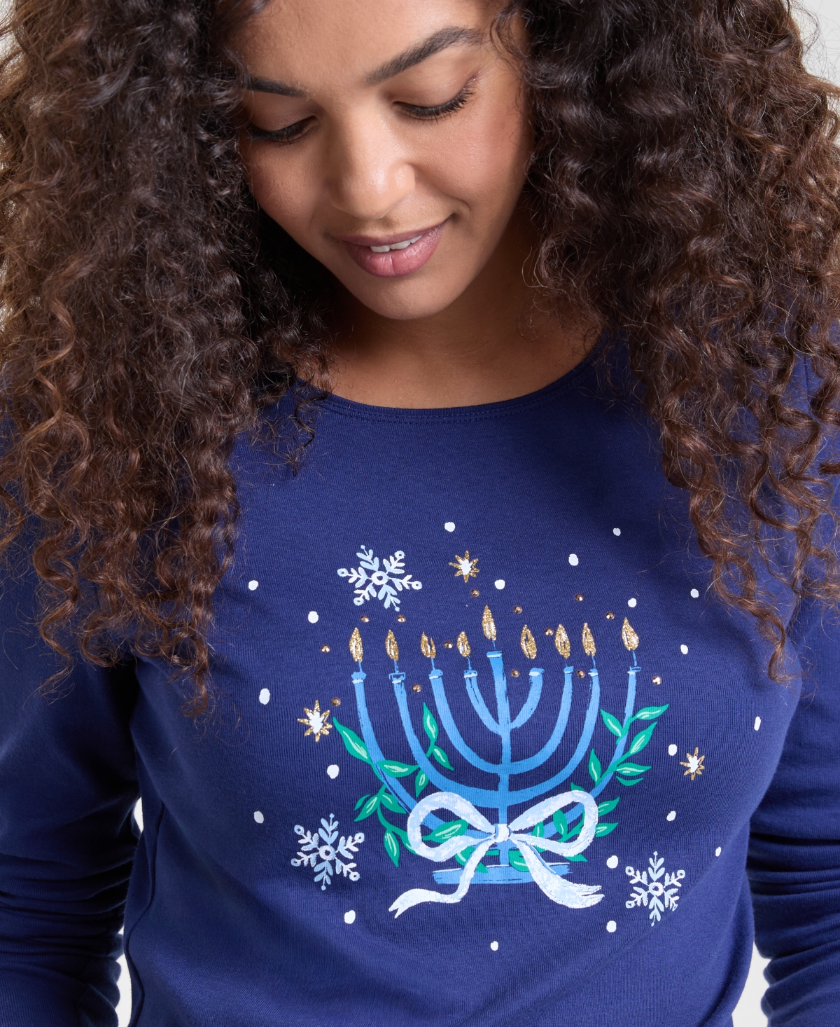 Holiday Lane Petite Menorah Long-Sleeve Tee, Macy's Exclusive