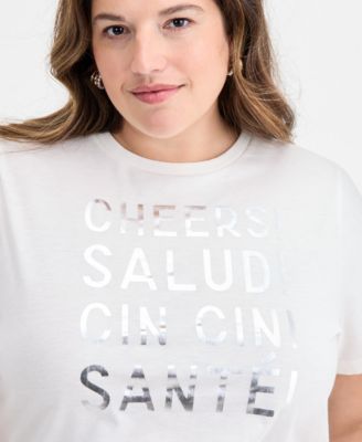 Trendy Plus Size Metallic Message Print T-Shirt, Macy's Exclusive