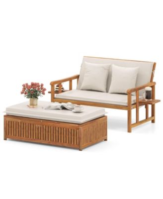 Outdoor Wooden Daybed with 4-Level Backrest & Removable Cushions for Poolside