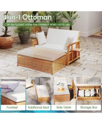 Outdoor Wooden Daybed with 4-Level Backrest & Removable Cushions for Poolside