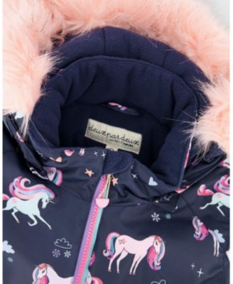 Big Girls Two-Piece Play Snowsuit Navy Unicorn Print