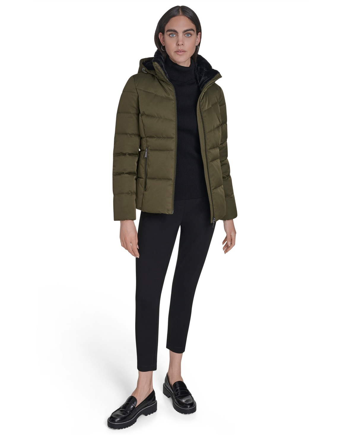 Calvin Klein Women's Faux-fur-lined Hooded Puffer Coat In Brown