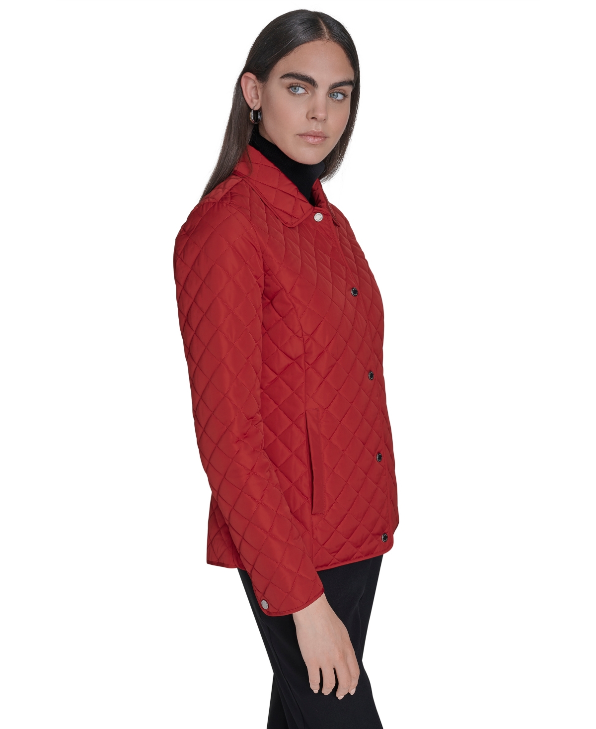 Calvin Klein Womens Collared Quilted Coat In Red