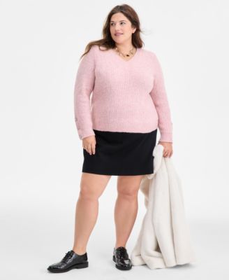 Trendy Plus Size Embellished-Cuff Sweater, Macy's Exclusive