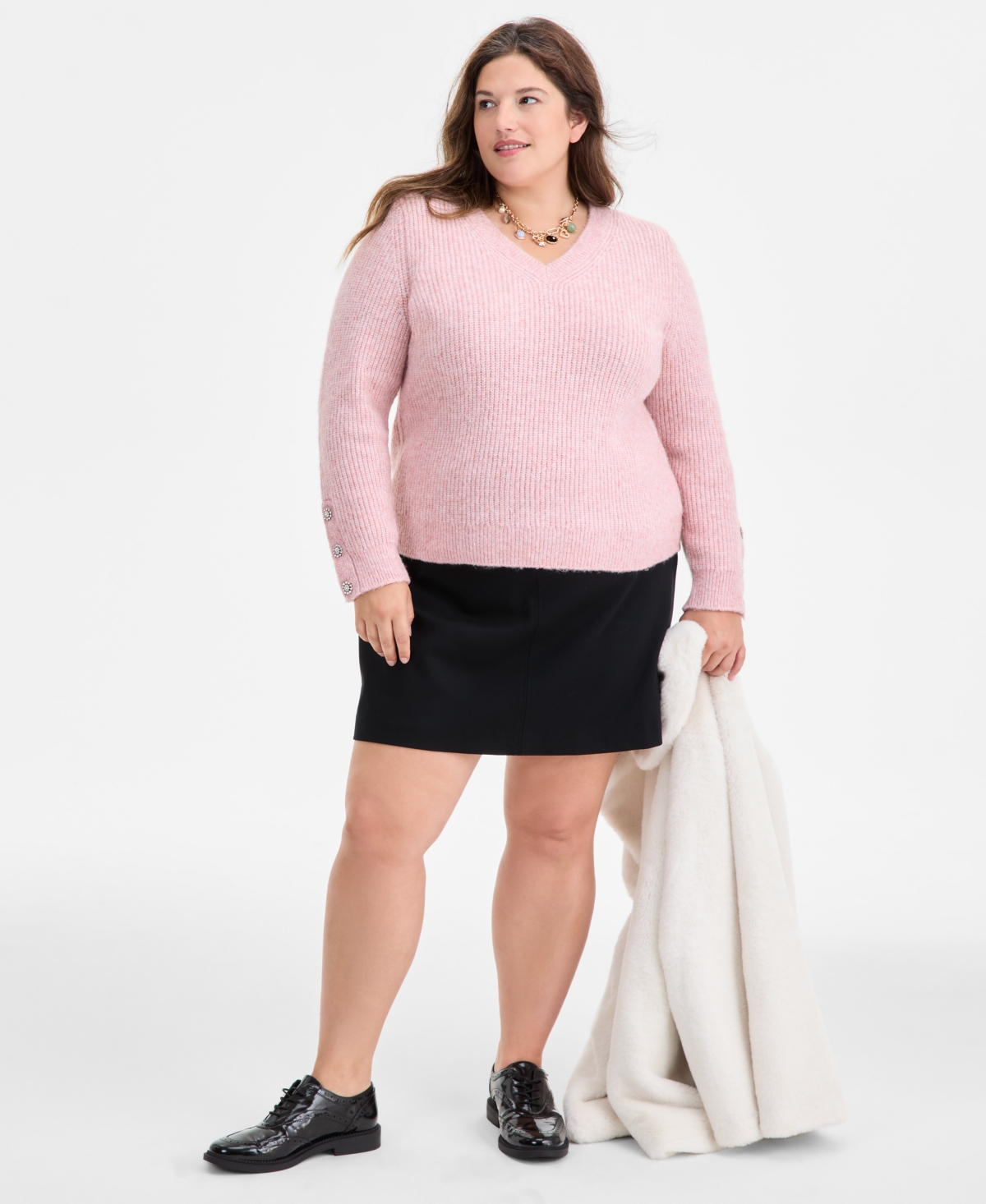 On 34th Trendy Plus Embellished-Cuff Sweater, Macy's Exclusive