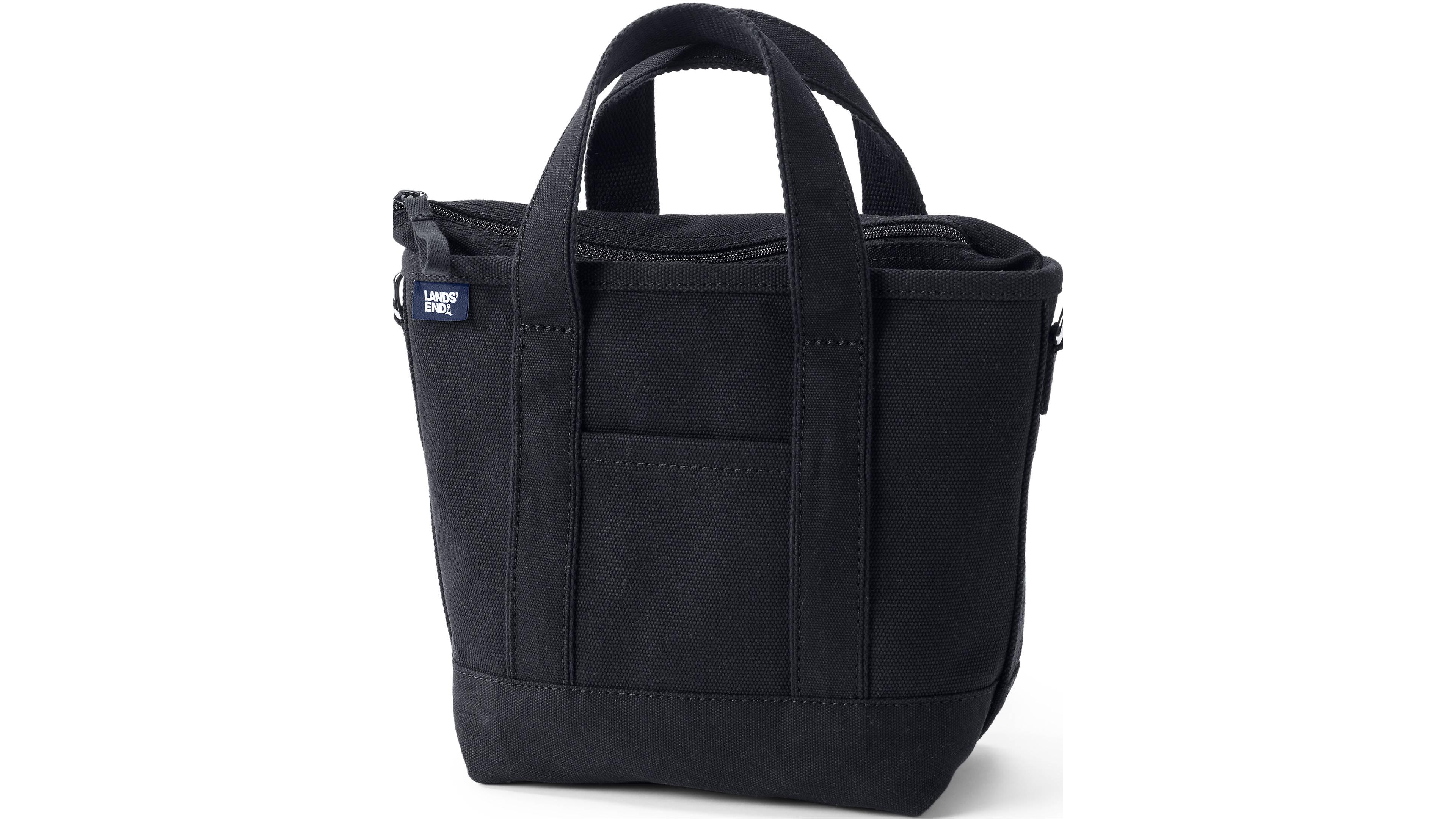 Lands' End Small Solid Color 3 Pocket Zip Top Canvas Tote Bag