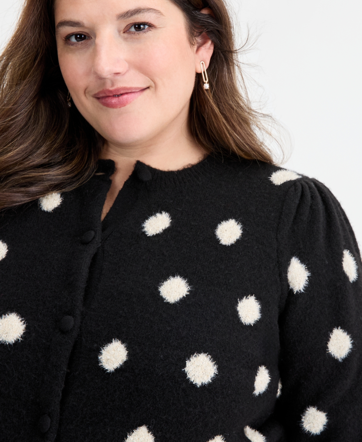 On 34th Trendy Plus Size Eyelash-Texture Dot-Print Cardigan, Macy's Exclusive