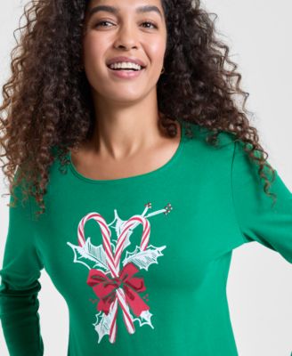 Petite Candy Cane Long-Sleeve Tee, Macy's Exclusive