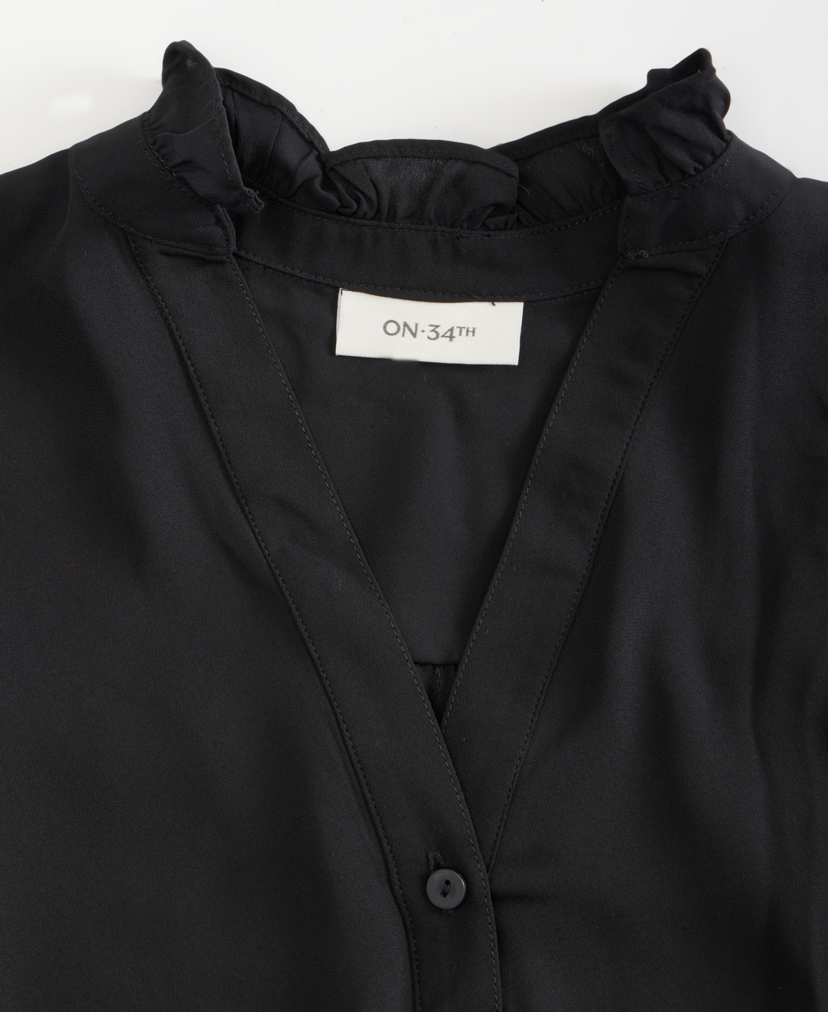 On 34th Women's Ruffle-trim Split-neck Blouse, Macy's Exclusive In Black