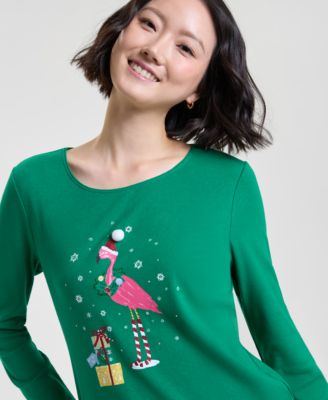 Women's Holiday Flamingo Long-Sleeve Top, Macy's Exclusive