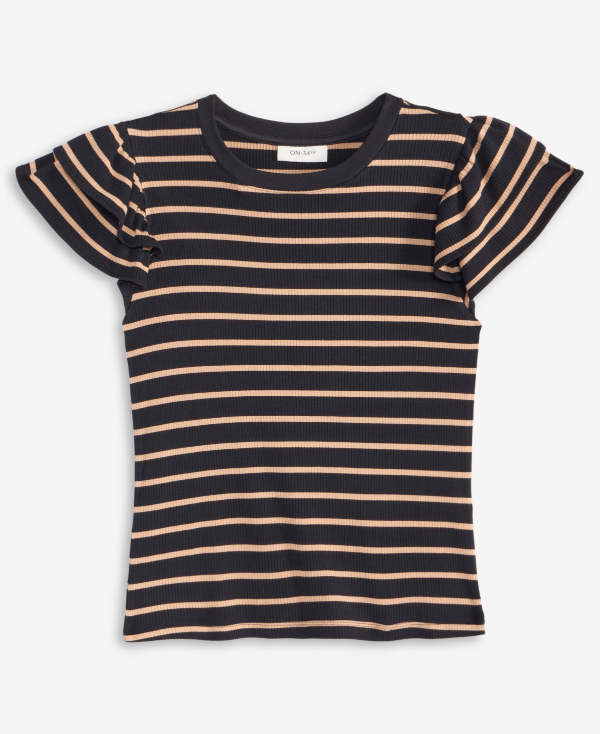 On 34th Women's Flutter-sleeve Ribbed Top, Created For Macy's In Black