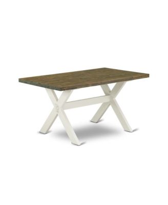 5 Pc Dining Set, Rectangular Table with Wooden Cross Legs & 4 Linen Upholstered Button-Tufted Chairs – Dining Room Furniture