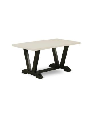 3 Piece Wood 1 Linen White Wood Dining Table and 2 Wood Benches Dining Room Set