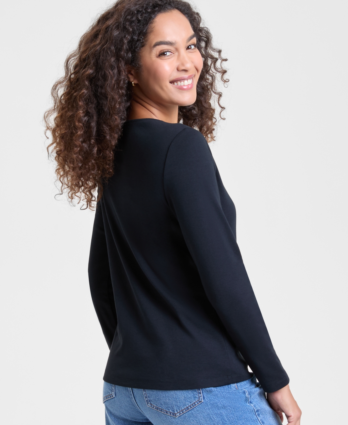 Holiday Lane Petite Fa La La La Long-sleeve Tee, Macy's Exclusive In Black