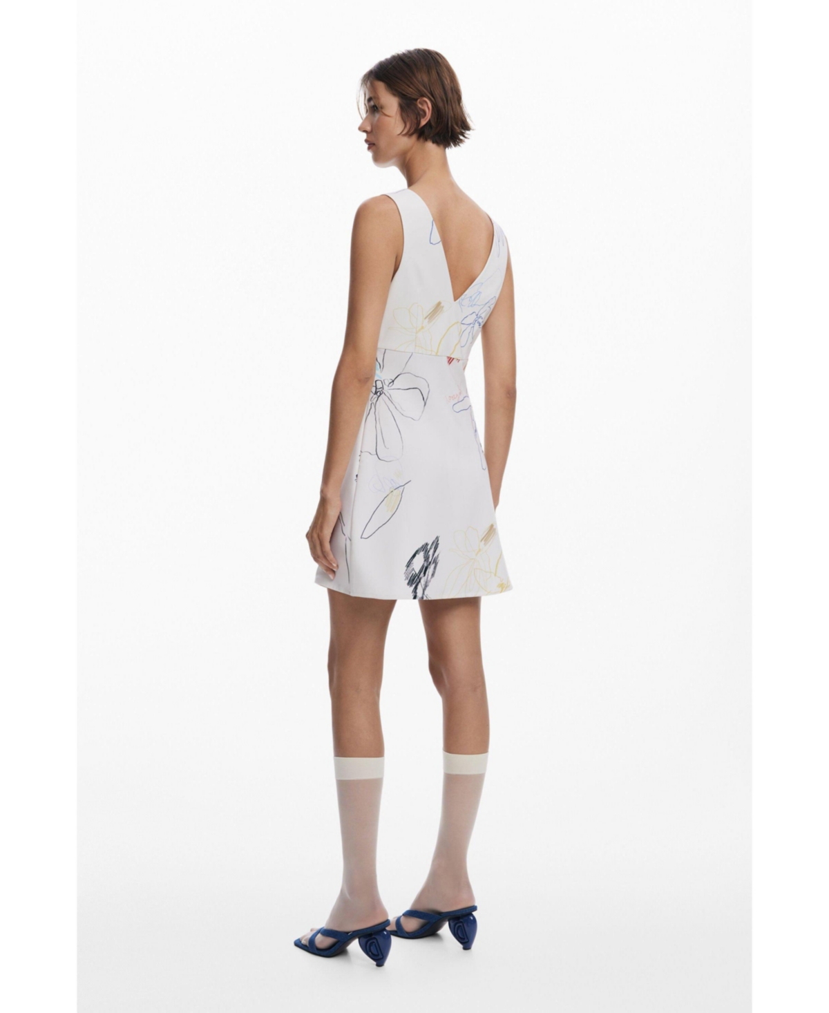 Desigual Sketched Floral Sleeveless Minidress In Nude