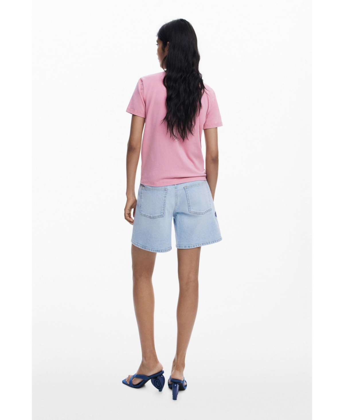 Desigual Rhinestone Embellished Stretch Cotton T-shirt In Blue