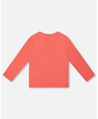 Girl Cotton T-Shirt Coral with Cupcake - Child