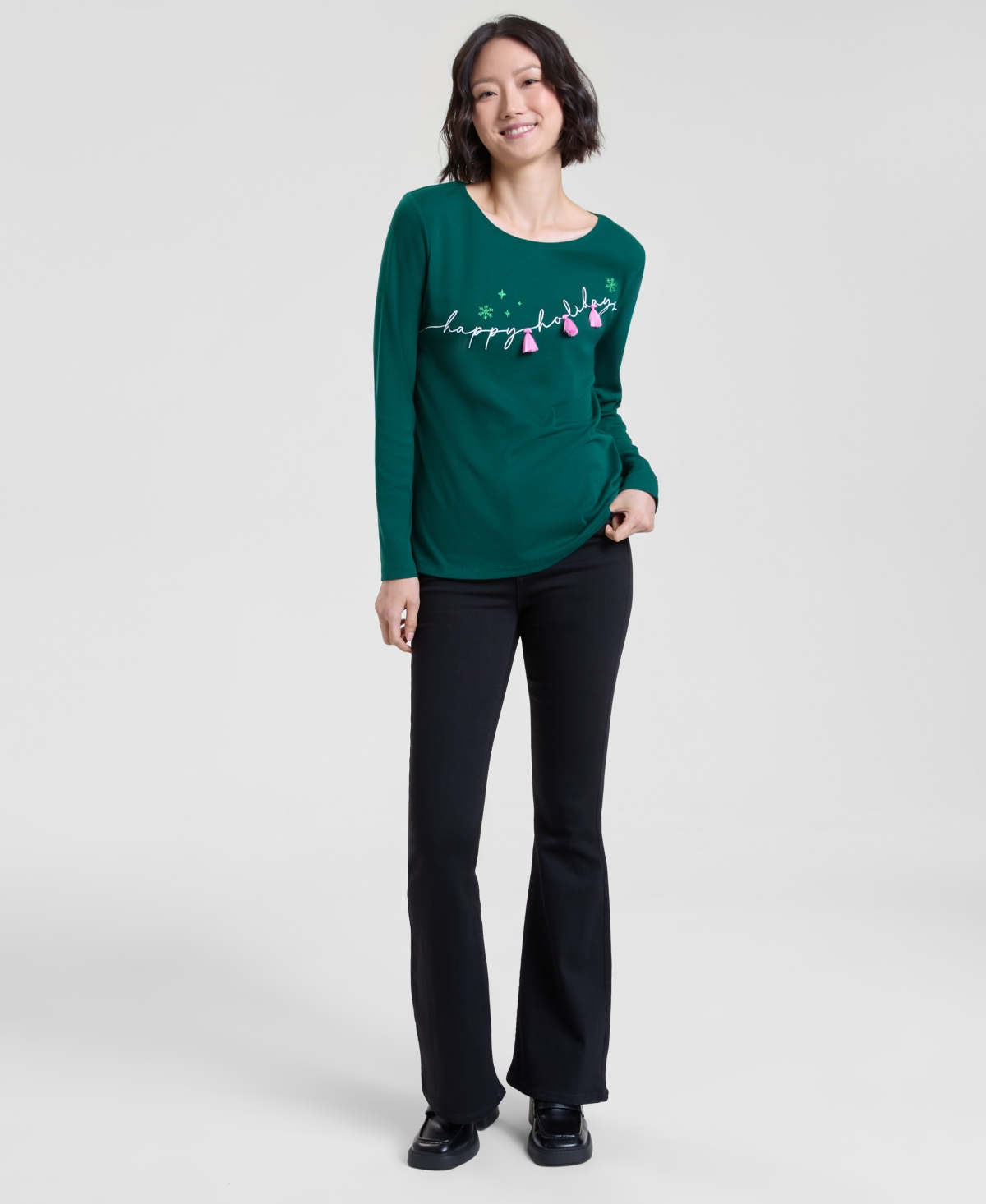 Holiday Lane Women's Festive Moment Long-Sleeve Top, Macy's Exclusive
