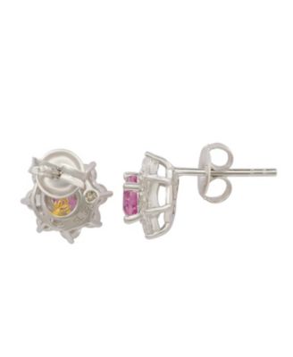 Suzy Levian Sterling Sapphire Flower Halo Stud Earrings