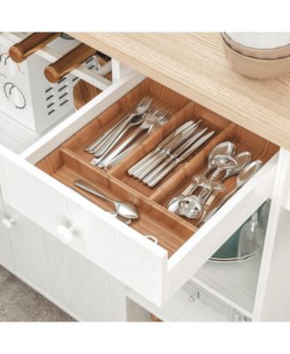 Rolling Kitchen Island Cart with Drop-Leaf and Wine Rack, White