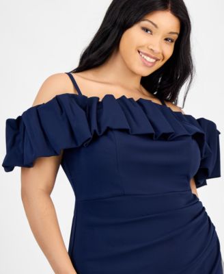 Trendy Plus Size Bubble-Trim Cold-Shoulder Scuba Gown