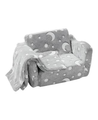 Convertible Kids Sofa to Lounger, Glow-in-the-Dark Flip-Out Couch for Bedroom Use