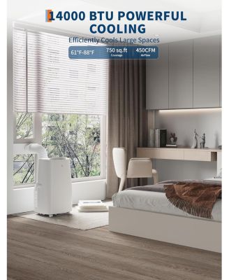 14,000 BTU Portable Air Conditioner - 3-in-1 Unit with Cooling, Fan & Dehumidifier, 24H Timer, Remote Control, Ideal for Bedrooms, Cools