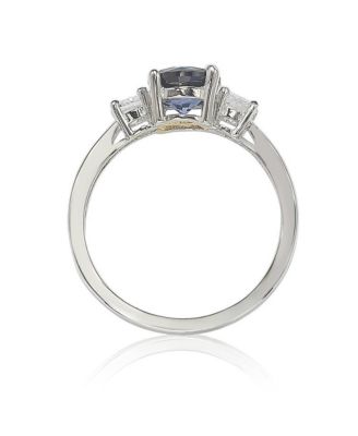 Suzy Levian Sterling Sapphire & Created Sapphire 3 Stone Proposal Ring