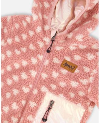 Girl Reversible Mid-Season Sherpa Jacket Pink Heart - Child