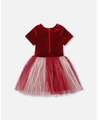 Girl Bi-Material Short Sleeve Party Dress Red - Toddler|Child