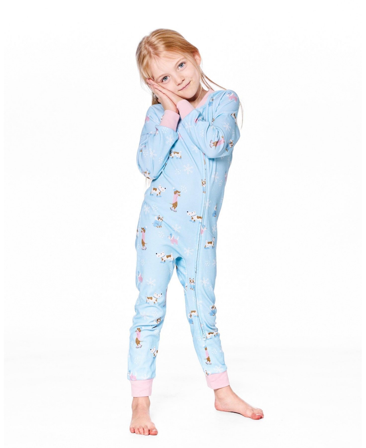 Deux par Girl Cotton Interlock One-Piece Pajama Blue Dog Print