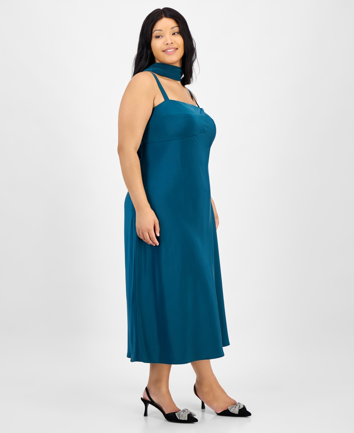 Seni & Cade Trendy Plus Satin Scarf Midi Dress