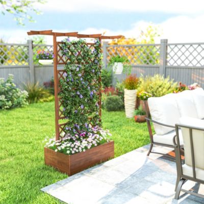 Wood Raised Garden Bed, Planter with Trellis for Climbing Plants