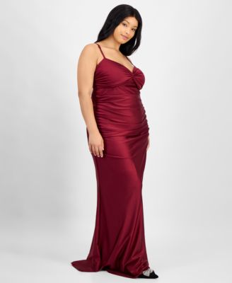 Trendy Plus Size Twist-Front Ruched Satin Gown