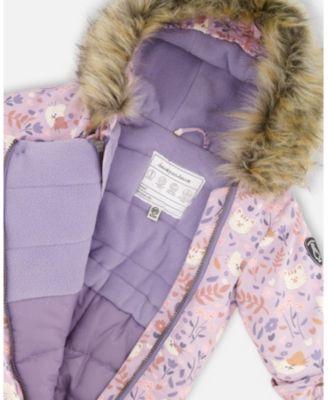 Baby Girls One-Piece Play Snowsuit Designed for Car Seat Lilac Cat Print - Baby|Toddler