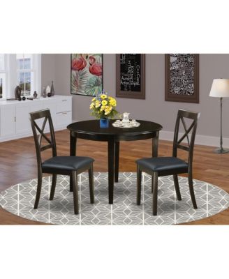 3-Pc. Cappuccino Finish Rubberwood Faux Leather X-Back Chairs Round Dining Set
