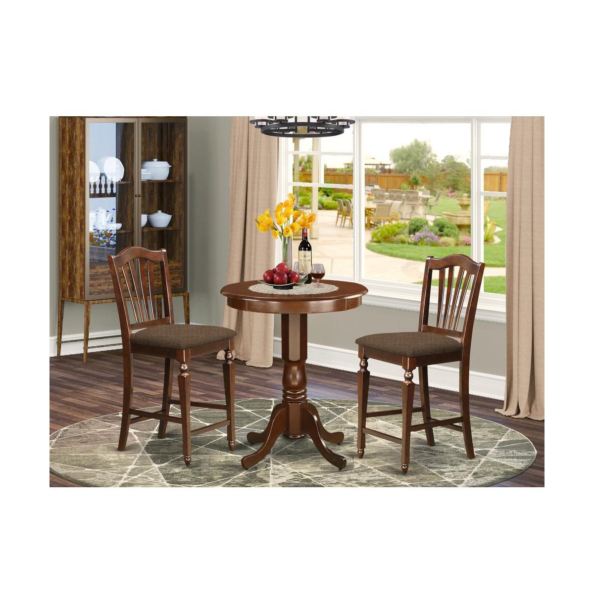 East West Furniture 3 Pc pub Table set - pub Table and 2 Kitchen Dining Chairs