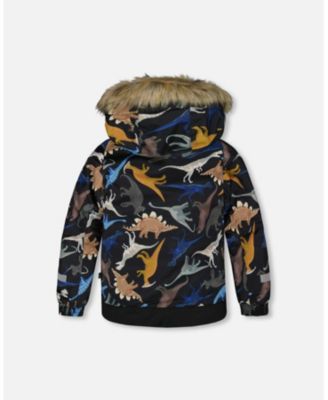 Boy Two-Piece Play Snowsuit with Printed Dinosaurs Jacket Navy Blue - Toddler|Child